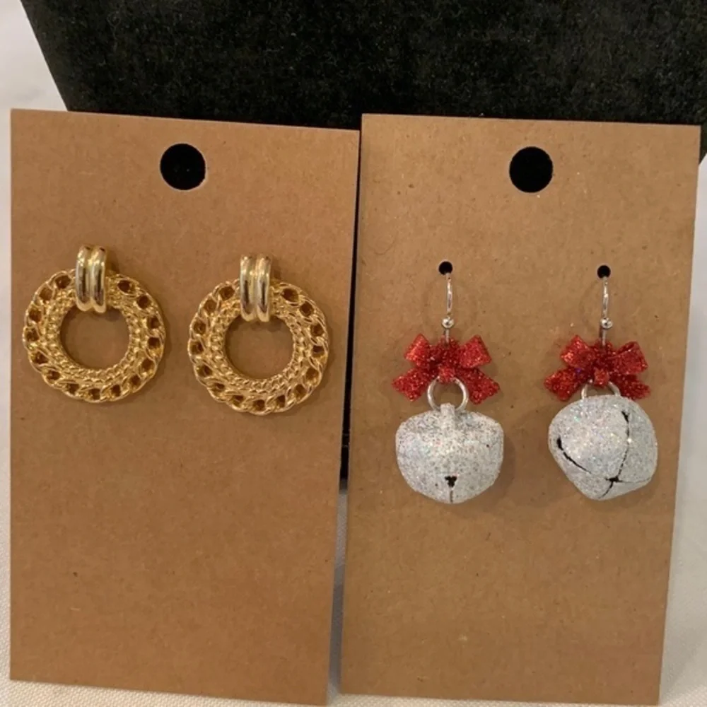 💐5/25 Christmas silver bells red glitter bow gold vintage wreath door knocker
